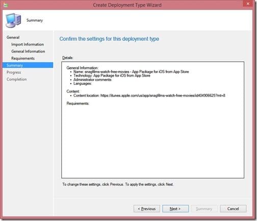 How to Add a Second Deployment Type (iPhone) to an Existing Application-Step 11 Step 11 - Summary