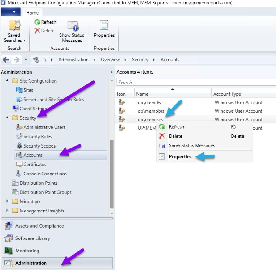 Accessing the accounts properties