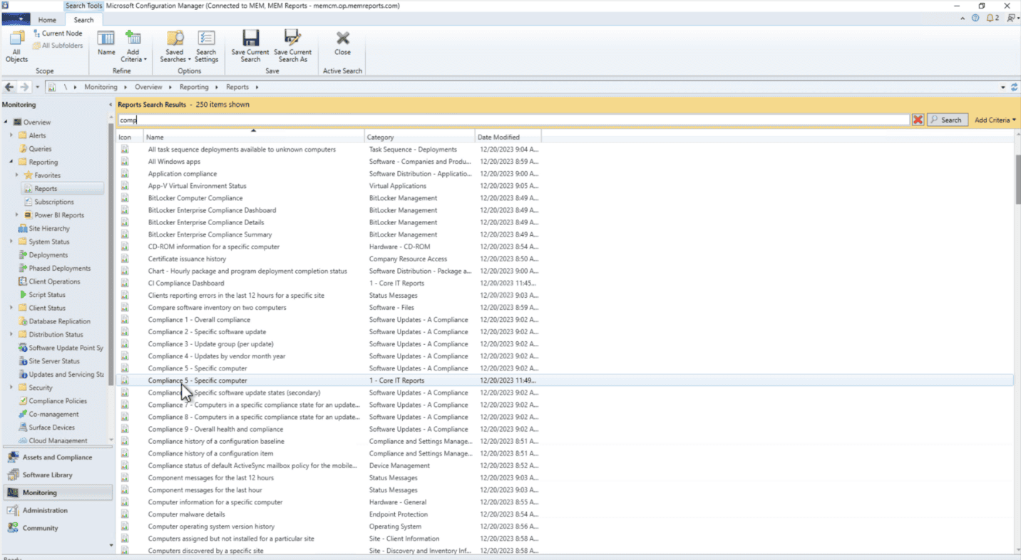 Viewing the report within the console