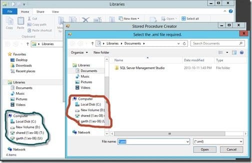 Open fiel menu showign network drives
