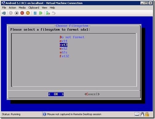 Selecting disk format option