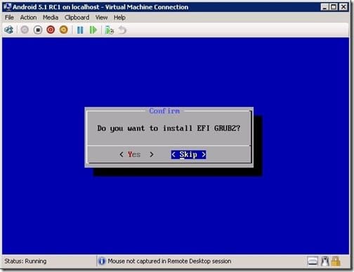 Setup of EFI on the VM.