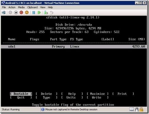 Making the partition bootable. 