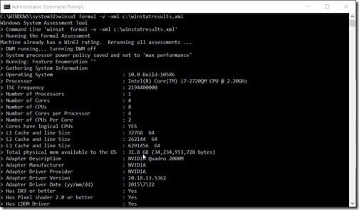 Windows Experience Index in Windows 10-Winsat Command