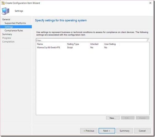 Create Configuration Item Wizard - Settings Settings