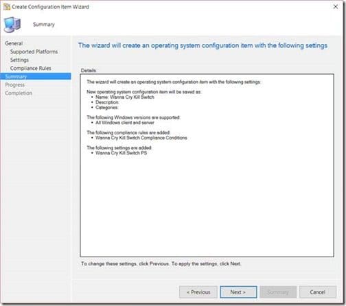 Create Configuration Item Wizard - Summary Summary
