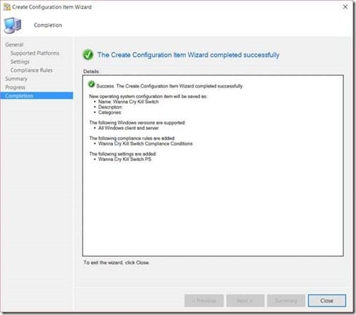 Create Configuration Item Wizard - Completion Completion