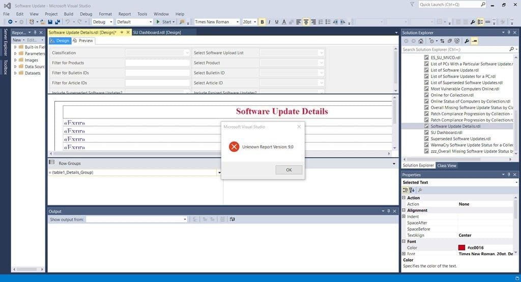 What Does the Error Message, “Unknown Report Version 9.0,” in Visual Studio 2015 Mean?