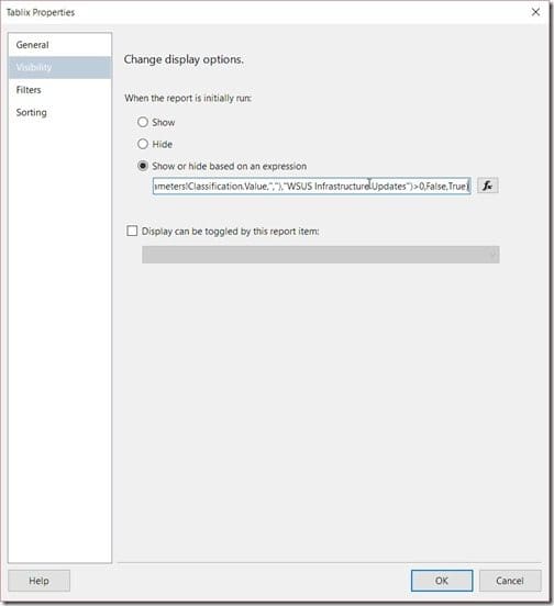 How Can I Hide an SSRS Gauge in a Dashboard-Tablix Properties Visibility Node