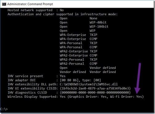 Troubleshoot Miracast - Wireless Display Supported-Yes