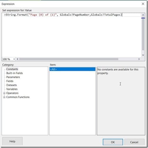 Adding Page Numbers - Expression Text Box