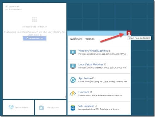 Customizing the Azure Portal - Unpin