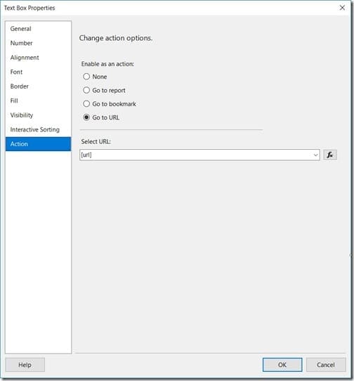 URLs and SSRS - Text Box Properties
