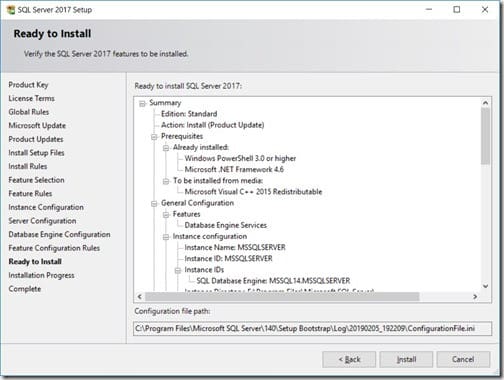 SQL Server 2017 - Ready to Install Node