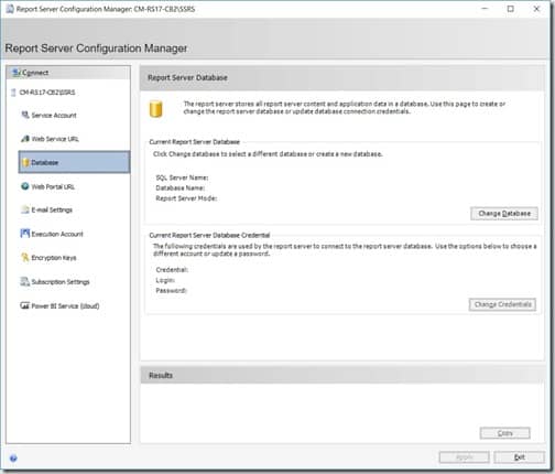 SQL Server Reporting Services 2017 - Change Database Button