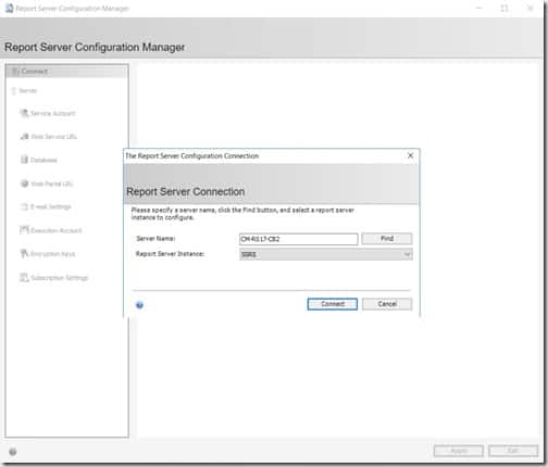 SQL Server Reporting Services 2017 - Connect Button