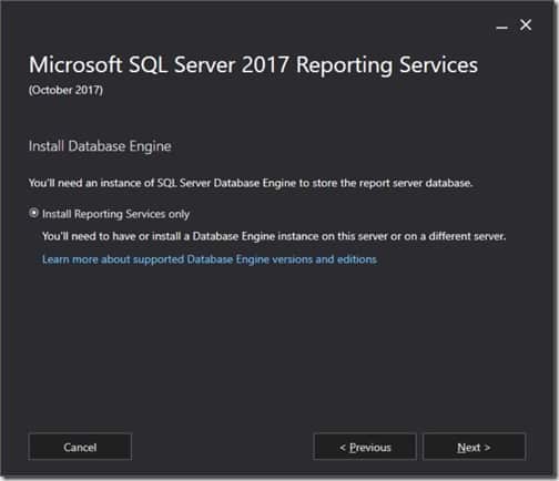 SQL Server Reporting Services 2017 - Install Database Engine