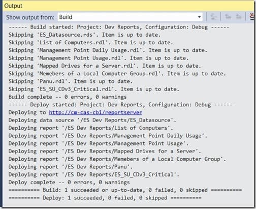 Deploy SSRS Reports - Output Window