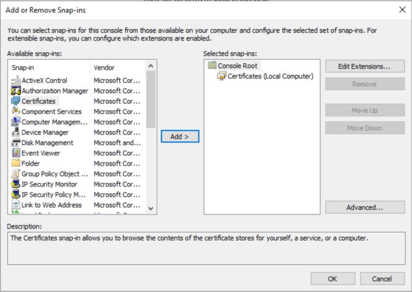 Back in the MMC.exe span-in menu