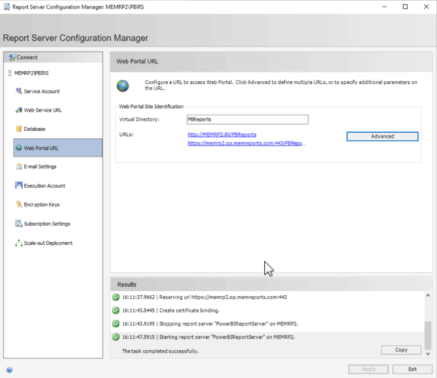 Successfully applied Cert to Report URL