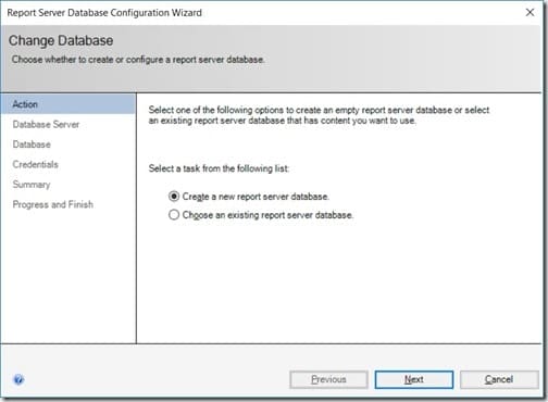 Power BI Report Server 2019 - Change Database - Action Change Database - Action