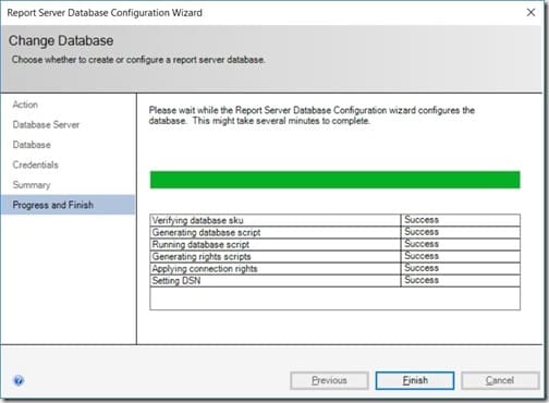 Power BI Report Server 2019 - Change Database - Progress and Finish Change Database - Progress and Finish