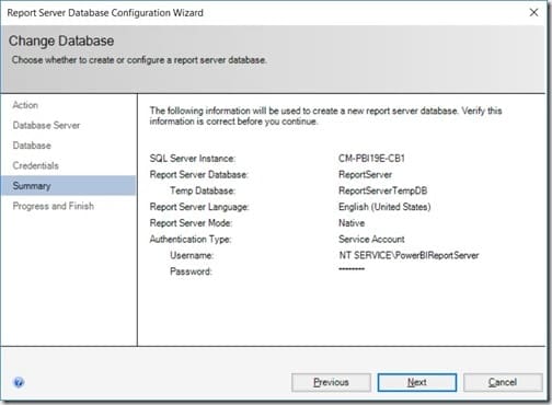 Power BI Report Server 2019 - Change Database - Summary Change Database - Summary