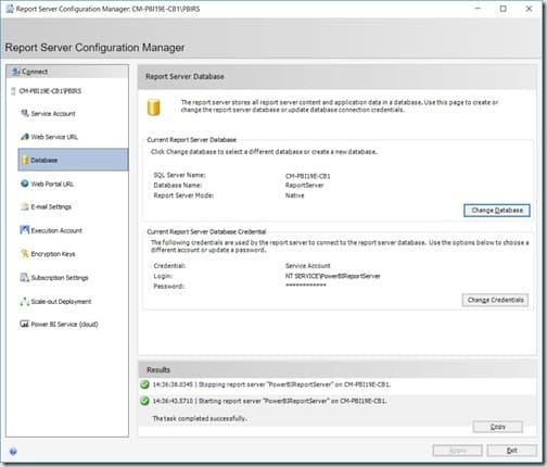 Power BI Report Server 2019 - Database Report Server Database