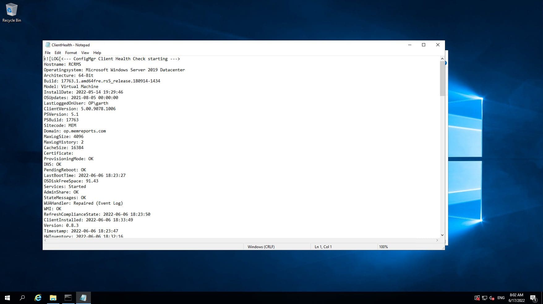 ConfigMgr Heakth Log