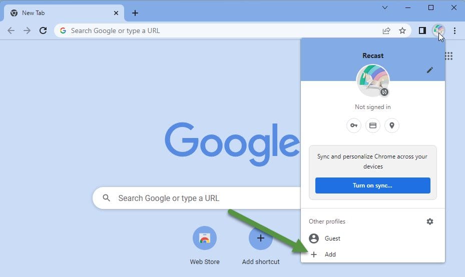 Adding a second profile within Chrome