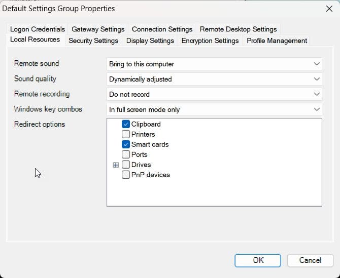 Local Resource tab from RDCM Group properties
