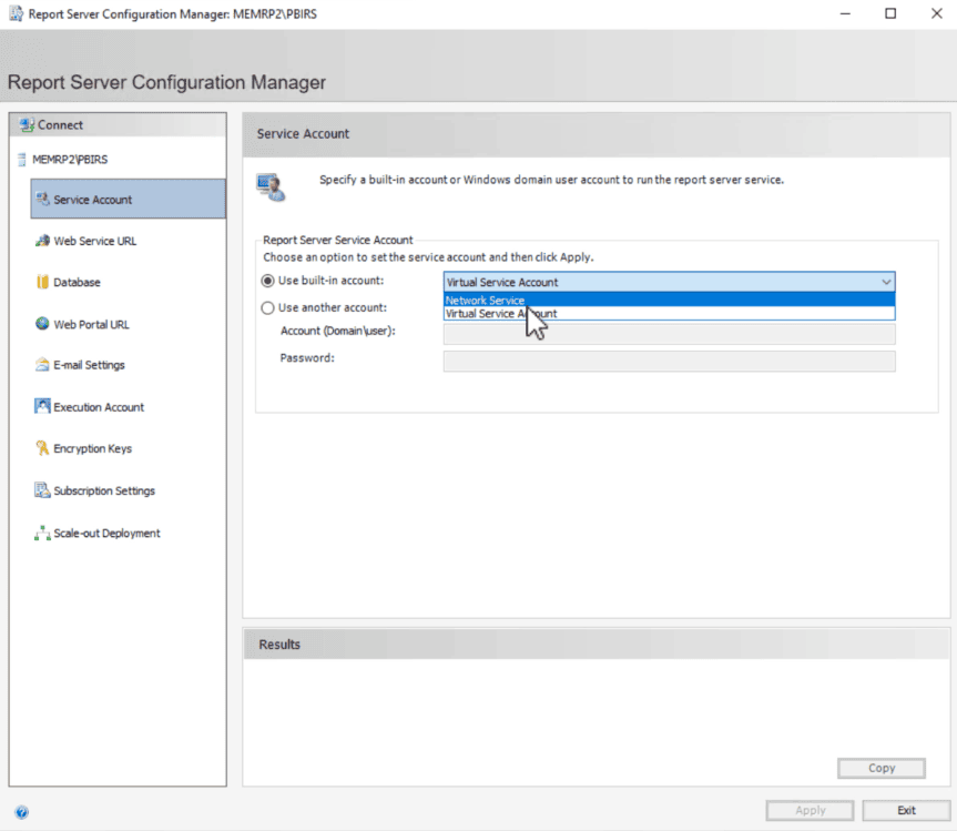 Service Account node changing to Network Service