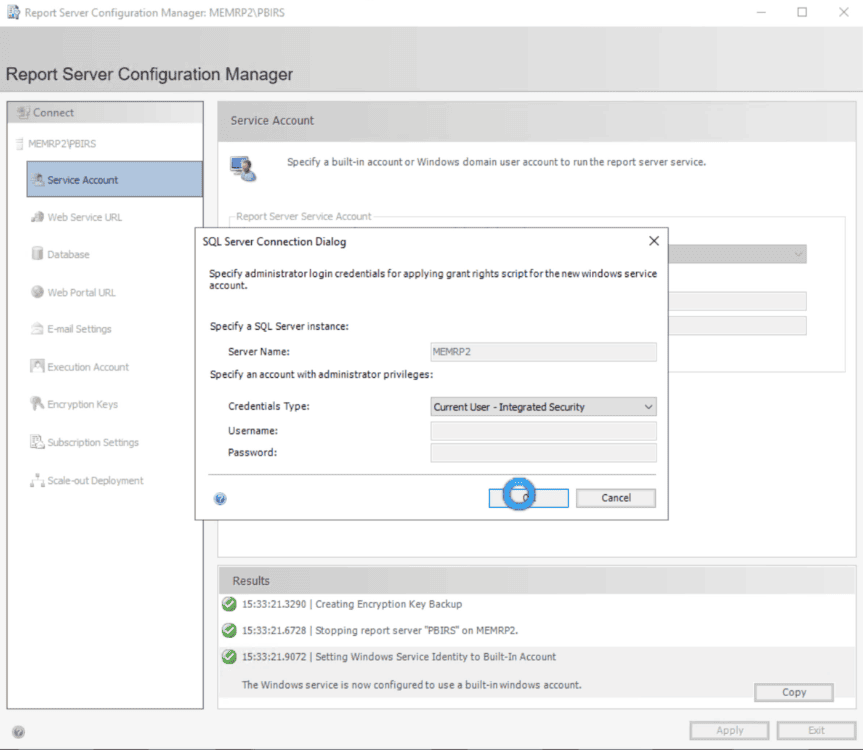 SQL Server Connection dialog