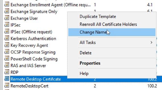 Using the Change Name option to grab template name.