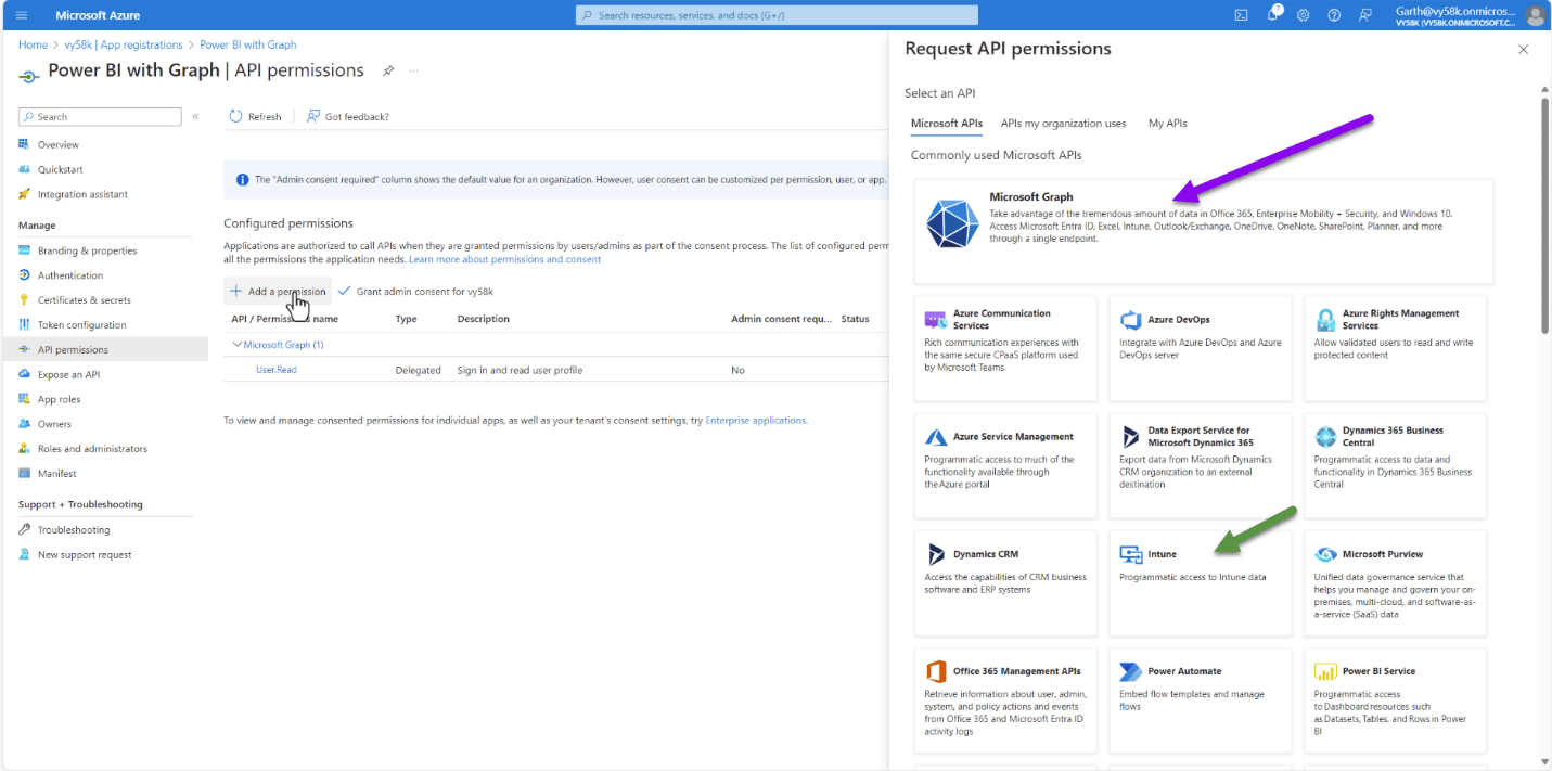 Adding Graph permission to Entra ID Application
