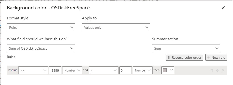 First rule of the Conditional Formatting for values. 