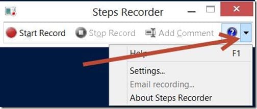 PSR-DropdownMenu Problem Steps Recorder setting menu.